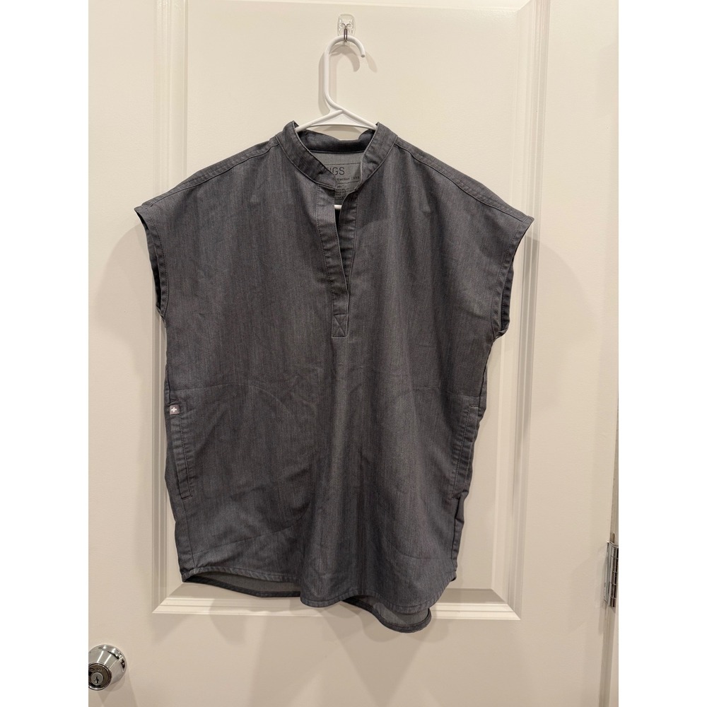FIGS Technical Collection Scrub Top XXS Gray Short Sleeve V-Neck Pockets